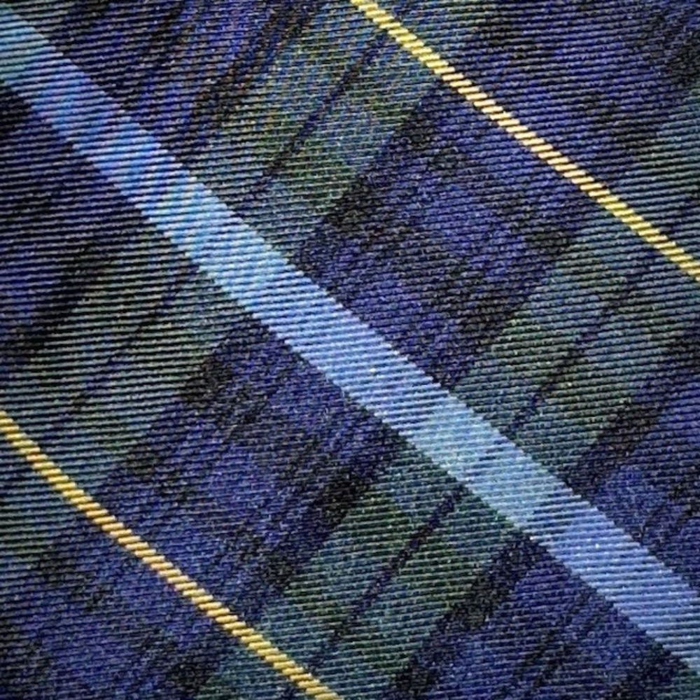 Merona Plaid Silk Tie Mens OS Blue Green Classic Preppy Dark Academia Heritage